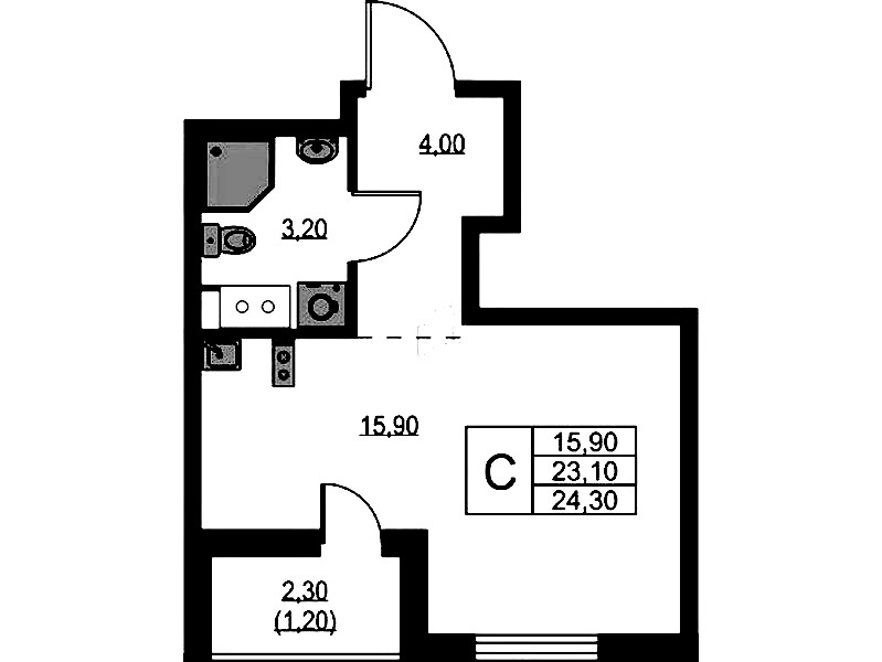 Квартира студия 24.3 м², 7/11 эт., ЖК «А101 Лаголово»